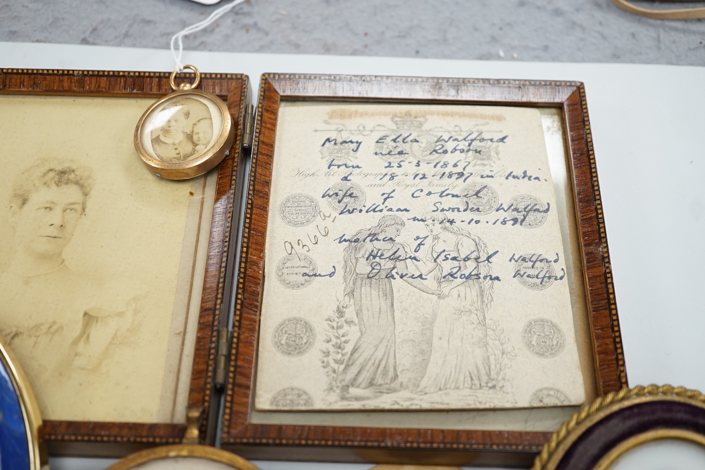 A selection of portrait photographs and miniatures relating to the Robson Family. To include the subjects of: Mary Jane Robson, Caroline Eliza Robson (1852-1947), photograph taken by Walter Charles Corin of Haslemere, Ma
